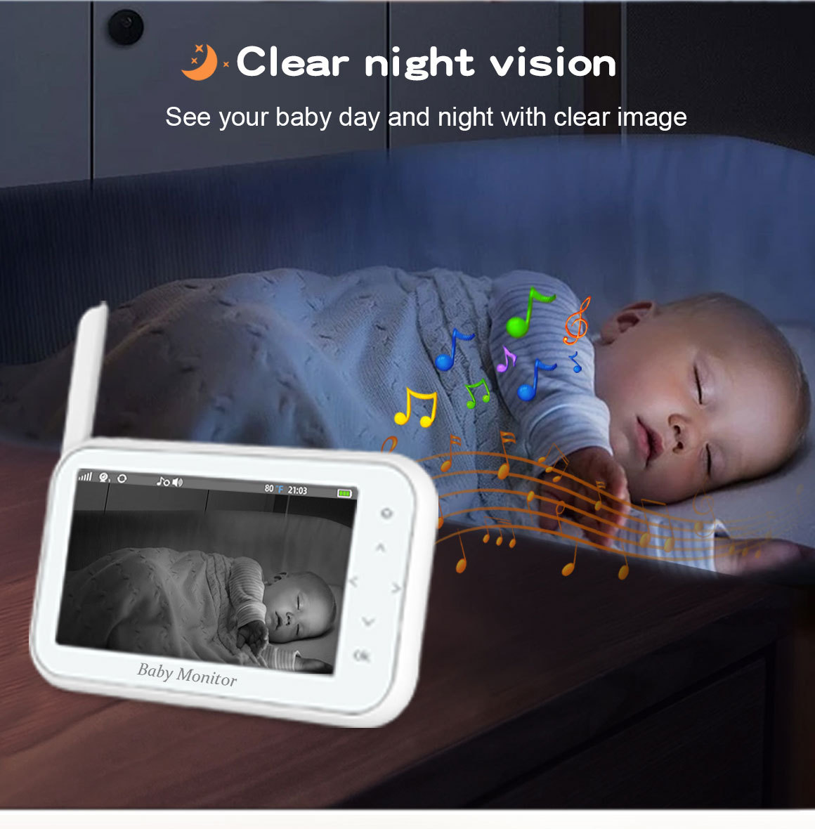 Wireless Baby Monitor - 720P 무선 PTZ 베이비 모니터 온도