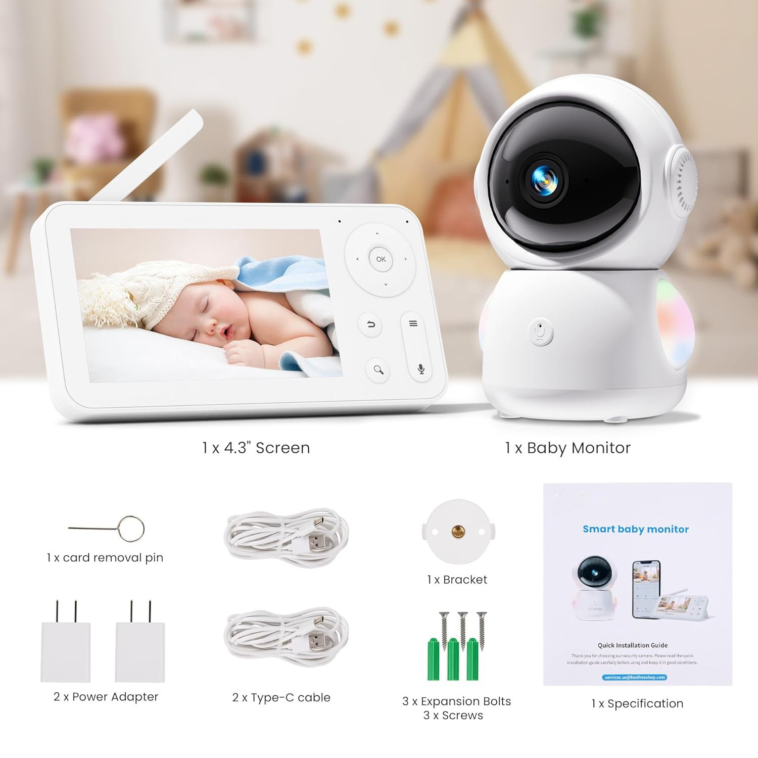 4.3인치 화면 2MP 1080P 풀 컬러 인터콤 WI - Wireless Baby Monitor 리뷰 및 가격