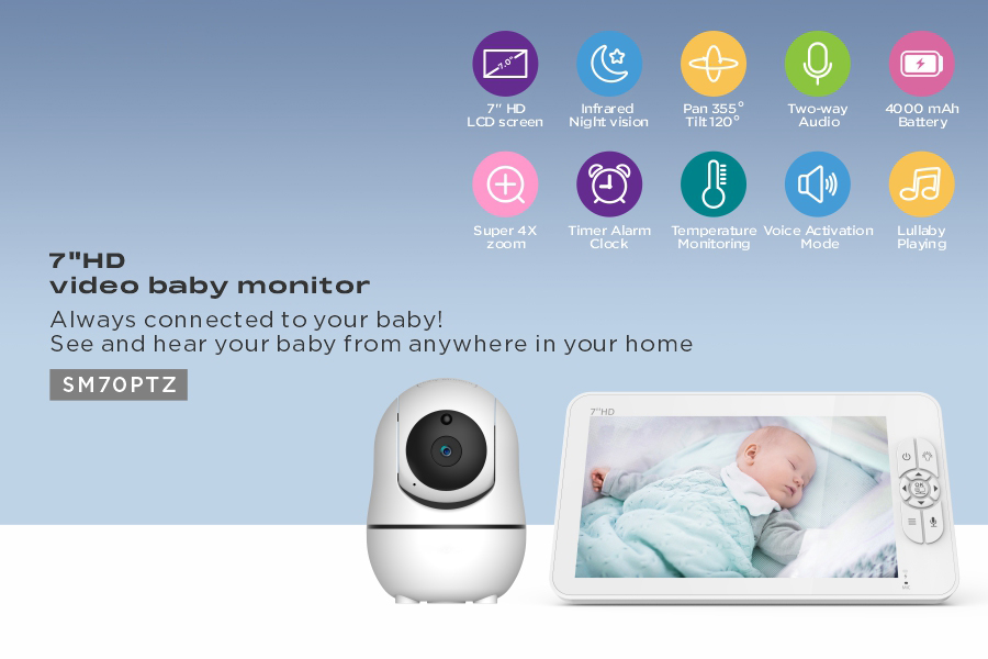 7인치 IPS 스크린 1V2 무선 PTZ 비디오 베이비 - Wireless Baby Monitor 리뷰 및 가격