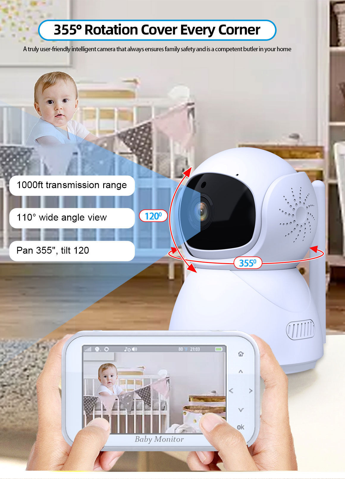 720P 무선 PTZ 베이비 모니터 온도 모니터링 4. - Wireless Baby Monitor 리뷰 및 가격